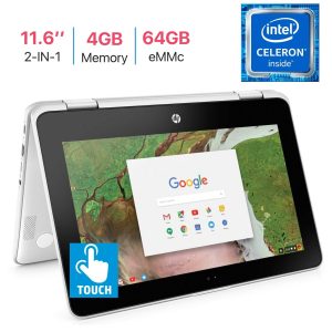 HP X360 Chromebook 11.6-inch 2-in-1 Touchscreen HD Laptop PC, Intel Celeron N3350 up to 2.4GHz Processor, 4GB DDR4, 64GB eMMC, WiFi, Webcam, Stereo Speakers , Bluetooth 4.2, Chrome OS, Snow White