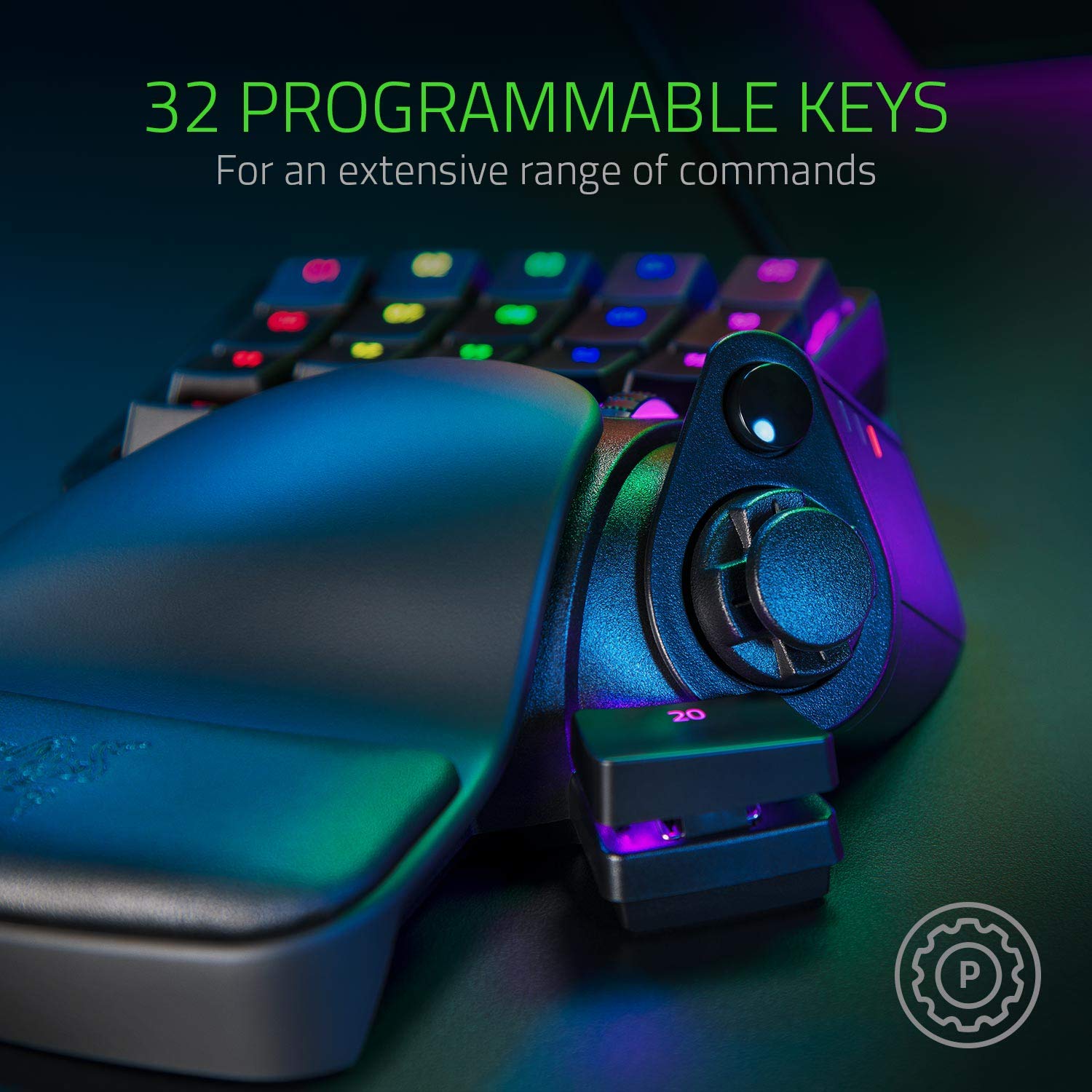 Razer Tartarus Pro Gaming Keypad: Analog-Optical Key Switches – 32 Programmable Keys – Customizable Chroma RGB Lighting – Programmable Macro Functionality – Variable Key Press Pressure Sensitivity