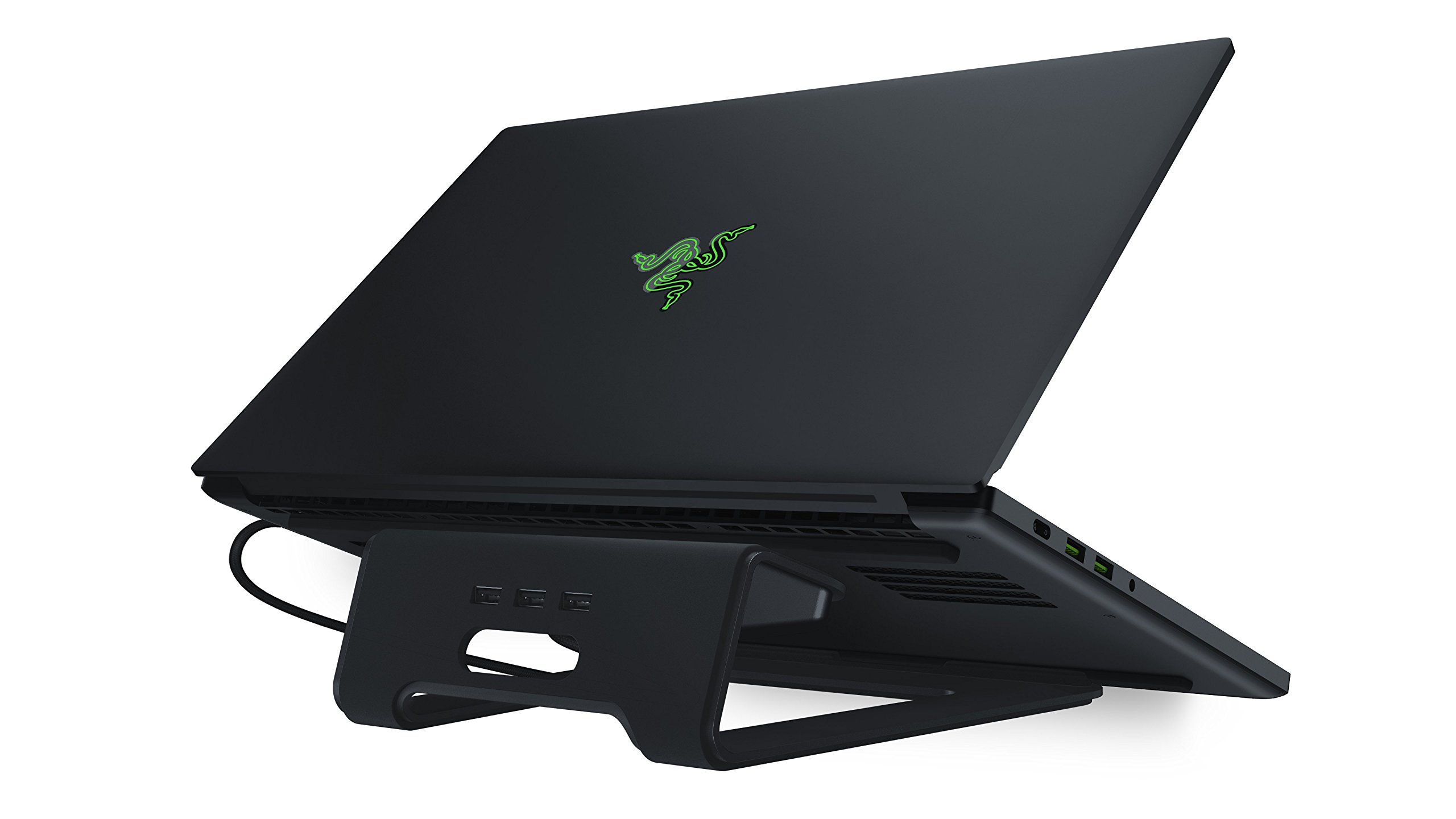 Razer Laptop Stand Chroma: Customizable Chroma RGB Lighting – Ergonomic Design – Anodized Aluminum Construction – 3X Port USB 3.0 Hub – Matte Black