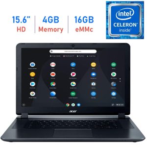 Acer Premium 15.6’’ Chromebook HD ComfyView Display Laptop (Intel Dual-Core Celeron 1.6GHz, 4GB Memory, 16GB eMMC Storage, WiFi, Bluetooth, Webcam, HDMI, Up to 12 hrs Battery, USB 3.0, Chrome OS)