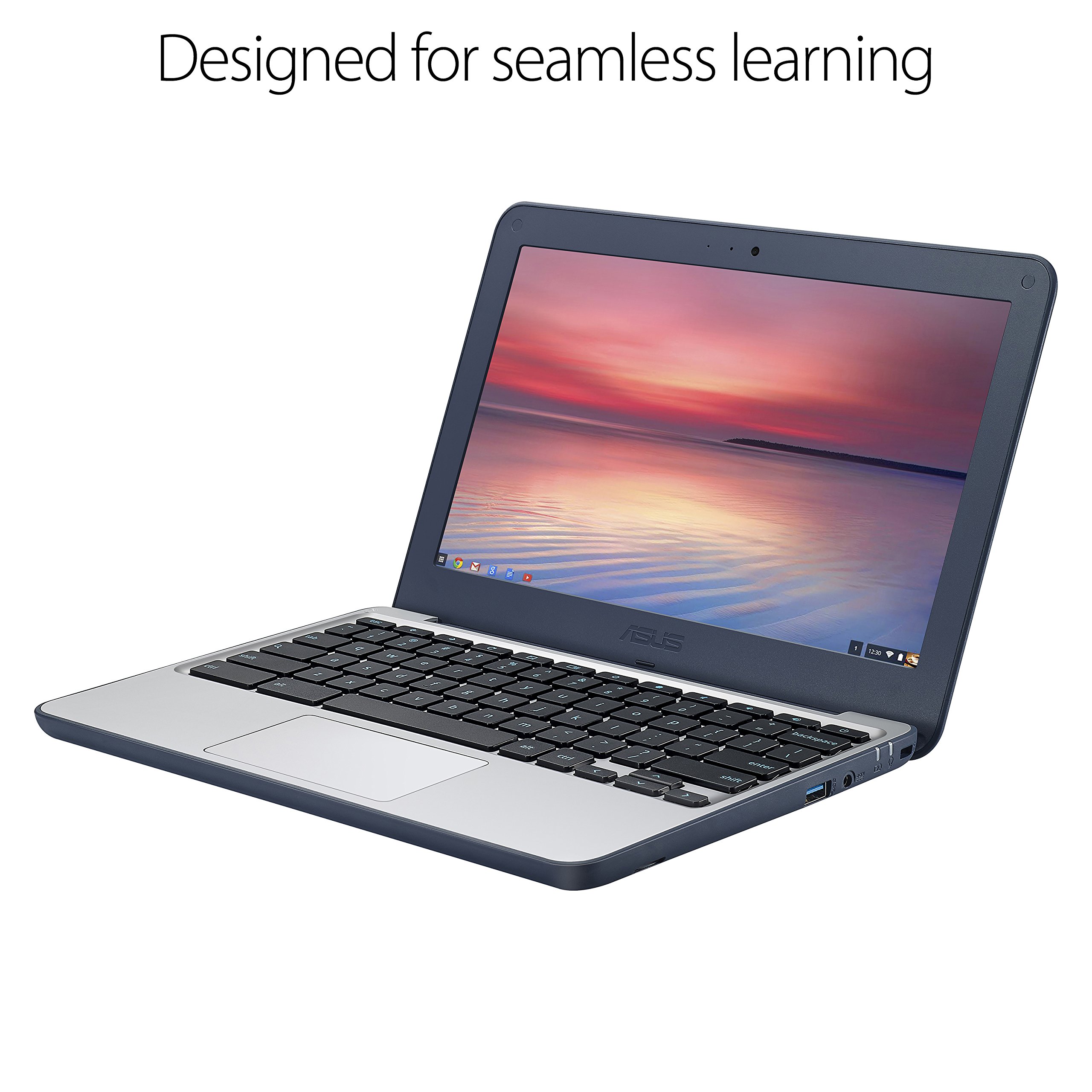 ASUS Chromebook C202SA-YS04 11.6″ Ruggedized and Water Resistant Design with 180 Degree Hinge (Intel Celeron 4GB RAM, 32GB eMMC, Dark Blue)