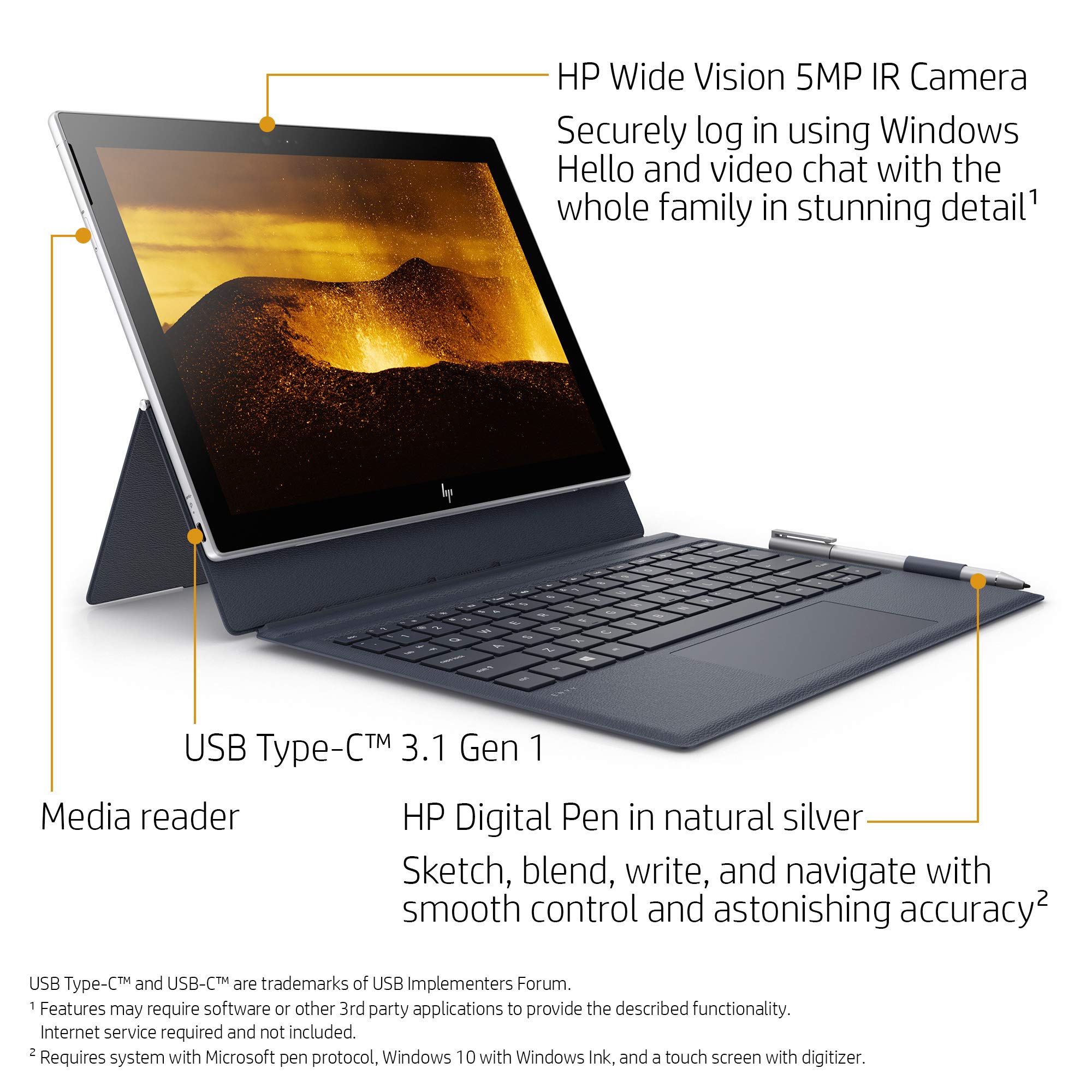 HP Envy x2 12-inch Detachable Laptop, Qualcomm Snapdragon Processor, 4 GB RAM, 128 GB Universal Flash Storage, Windows 10 Home in S Mode (12-e068ms, Natural Silver w/ Oxford Blue)