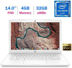 HP Chromebook 14-inch (1920×1080) FHD IPS WLED-Backlit Display Laptop PC, Intel Dual Core Celeron N3350 up to 2.4GHz, 4GB LPDDR4 RAM, 32GB eMMC, B&O Play, Webcam, Bluetooth, Chrome OS