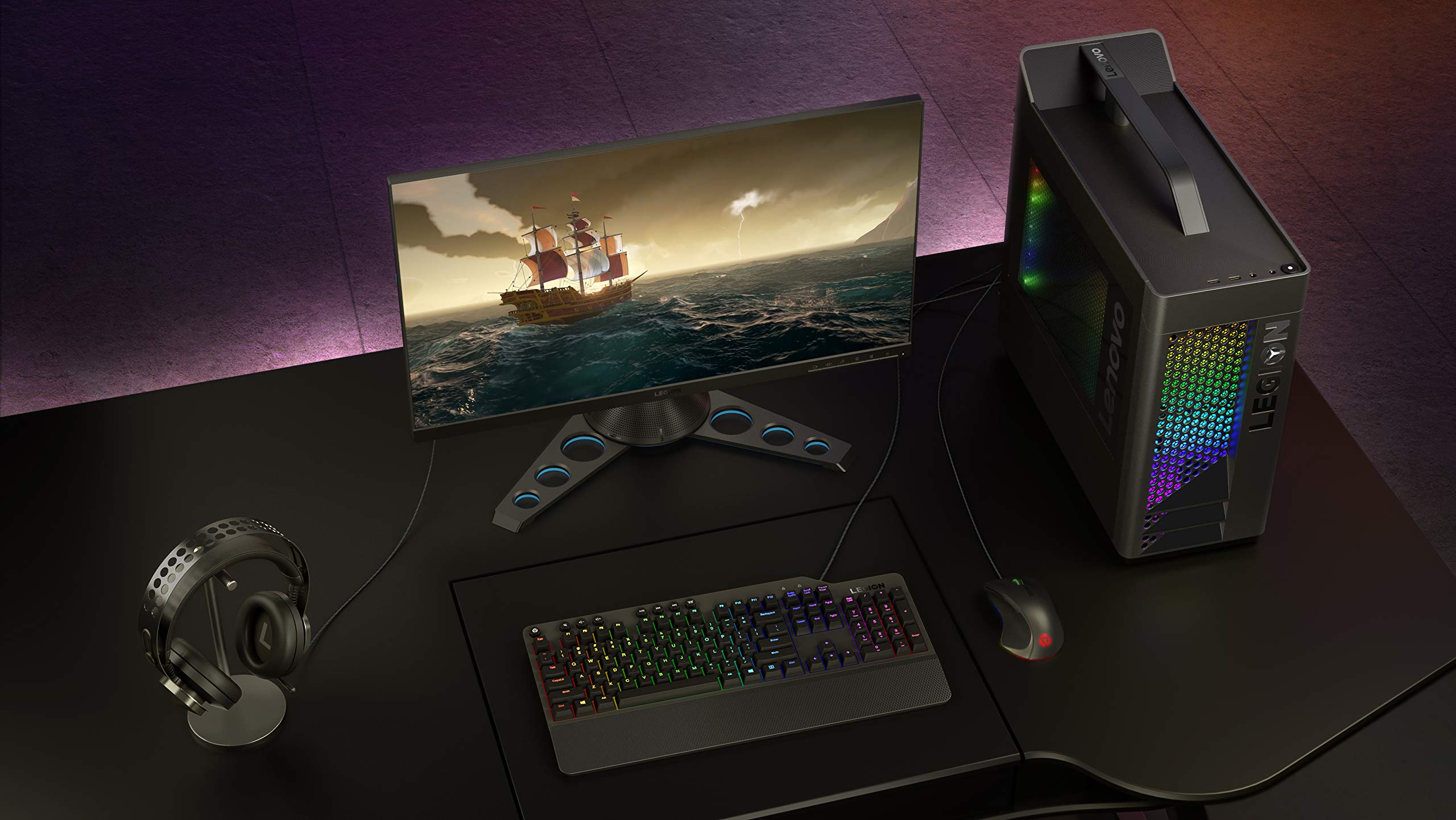 Lenovo GY40T26478 Legion K500 RGB Mechanical Gaming Keyboard, 3 Zone Full-Size Keyboard, 7 User Programmable Hot Keys; 16.8 Million Colors, 50 Million-Click Red Mechanical Keys, Detachable Palm Rest