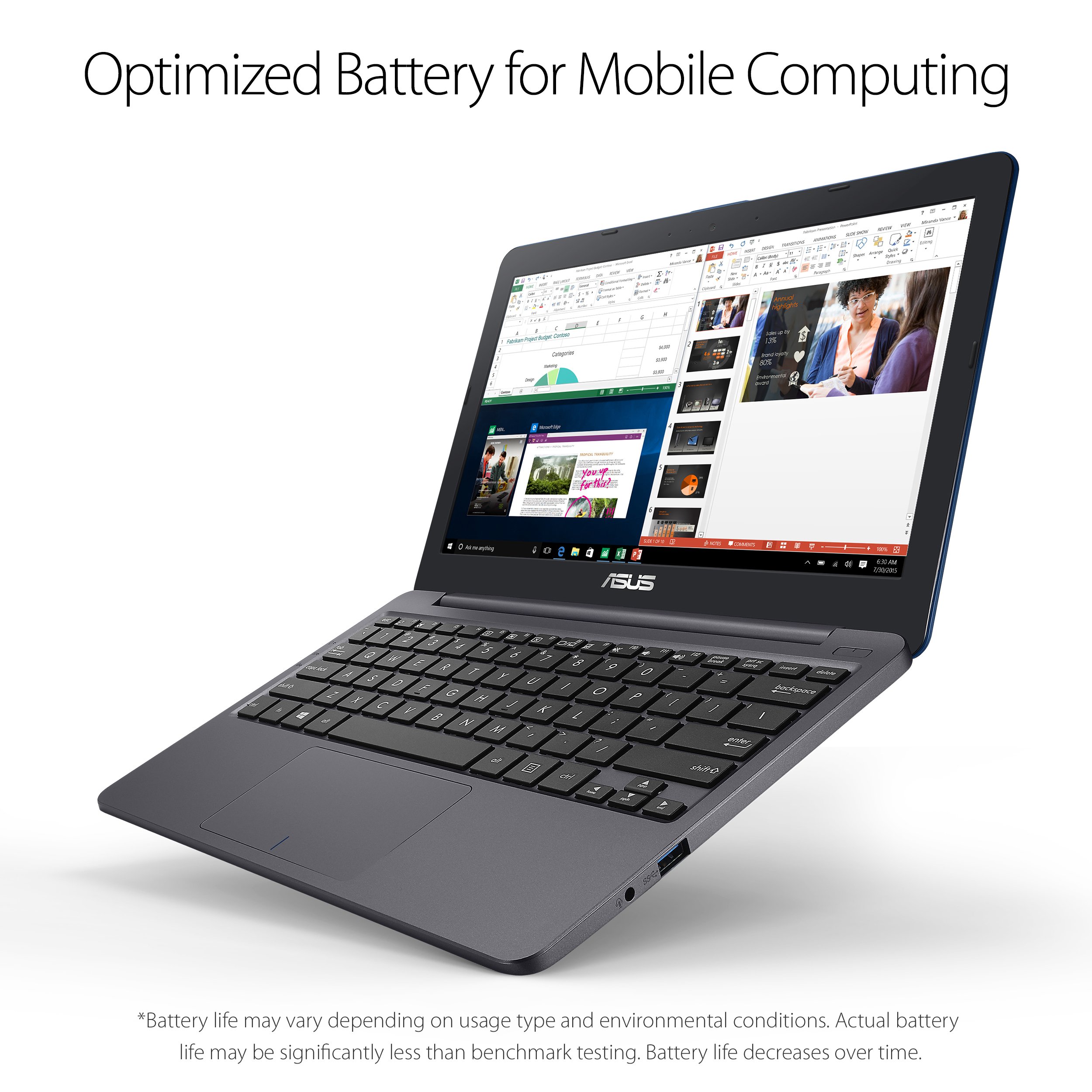 ASUS VivoBook L203MA Ultra-Thin Laptop, Intel Celeron N4000 Processor, 4GB RAM, 64GB eMMC storage, 11.6” HD, USB-C, Wi-Fi 5, Windows 10, L203MA-DS04, One Year of Microsoft Office 365