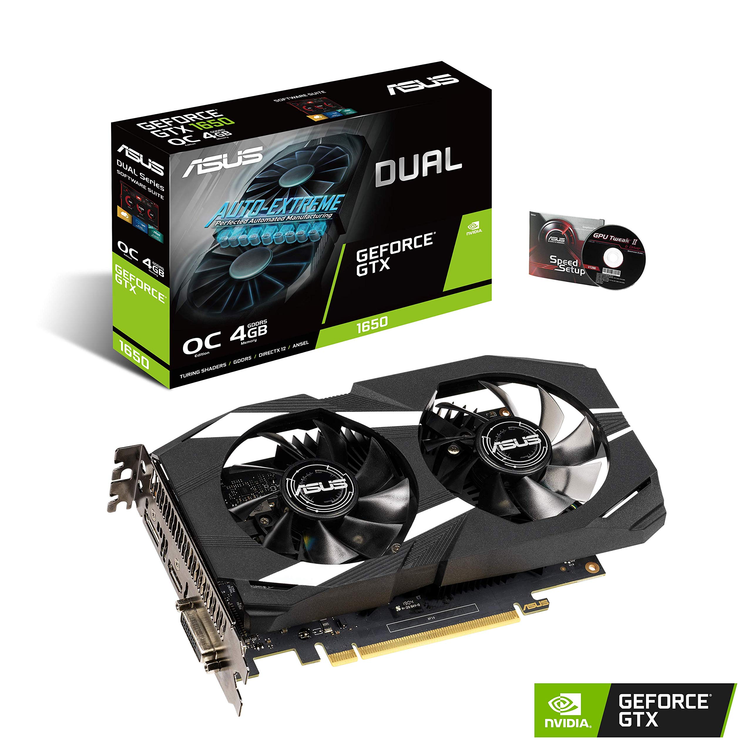 ASUS GeForce GTX 1650 Overclocked 4GB Dual-Fan Edition VR Ready HDMI DP 1.4 DVI Graphics Card (Dual-GTX1650-O4G)