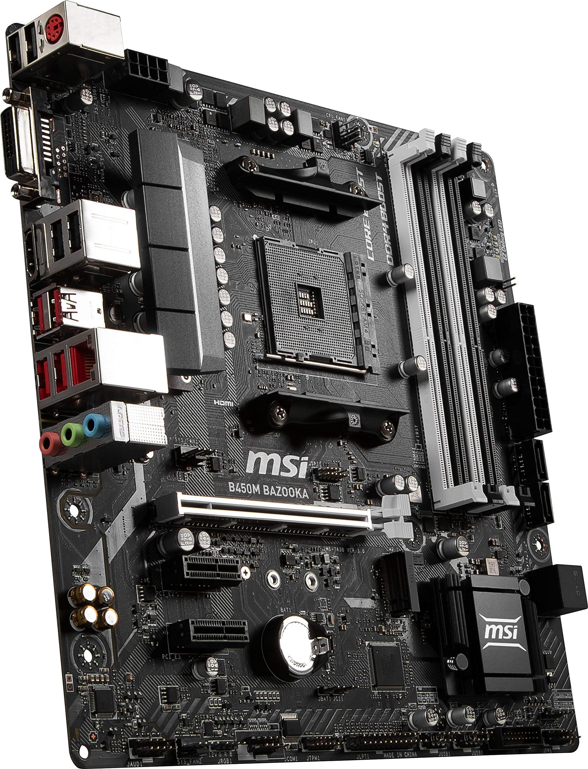 MSI Arsenal Gaming AMD Ryzen 1st and 2nd Gen AM4 M.2 USB 3 DDR4 DVI HDMI Micro-ATX Motherboard (B450M Bazooka) (Renewed)