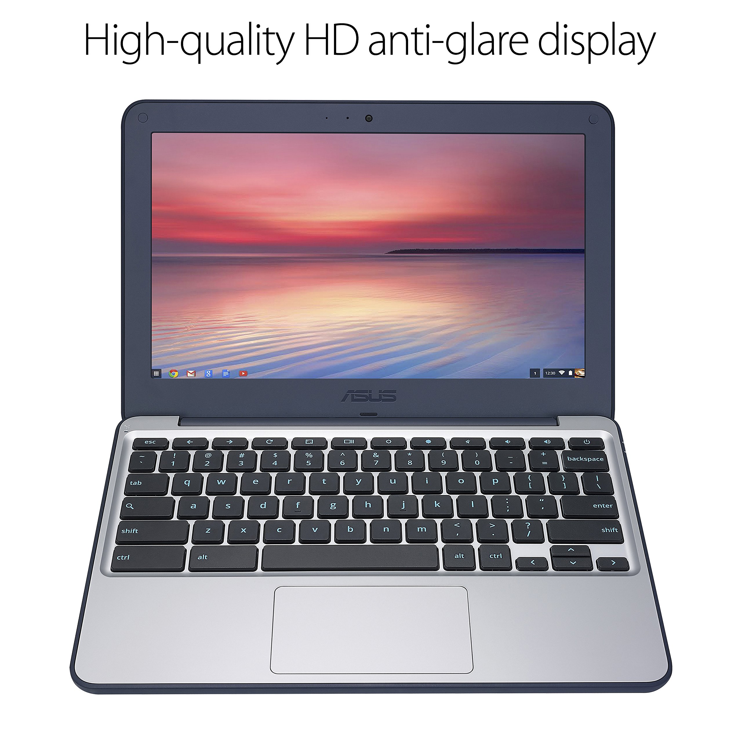 ASUS Chromebook C202SA-YS04 11.6″ Ruggedized and Water Resistant Design with 180 Degree Hinge (Intel Celeron 4GB RAM, 32GB eMMC, Dark Blue)