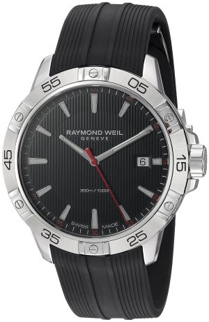 Raymond Weil Men’s Tango Stainless Steel Swiss-Quartz Watch with Rubber Strap, Black, 19 (Model: 8160-SR2-20001)