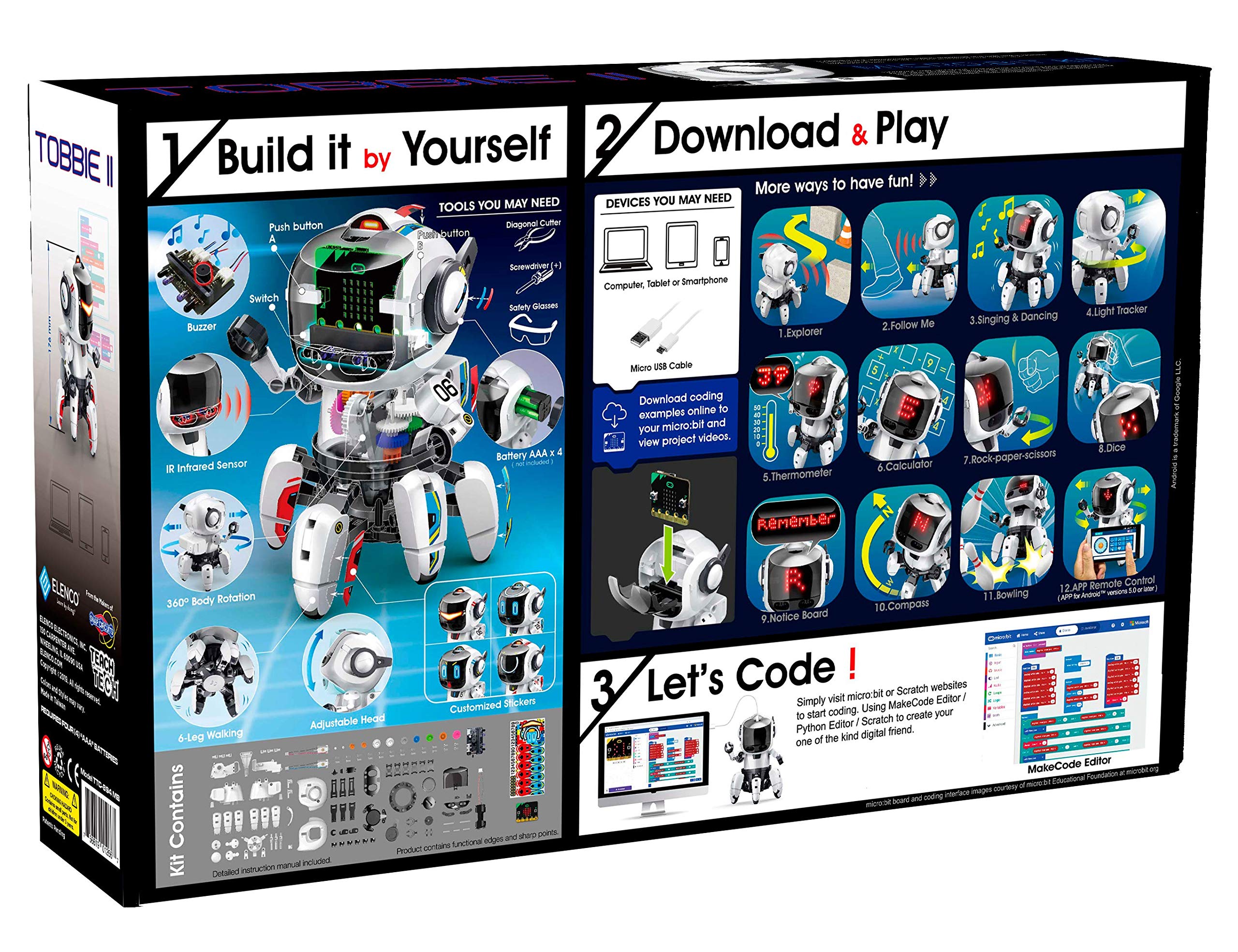 Tobbie II Programmable Micro:bit Robot, STEM Educational Toys for Kids 10+