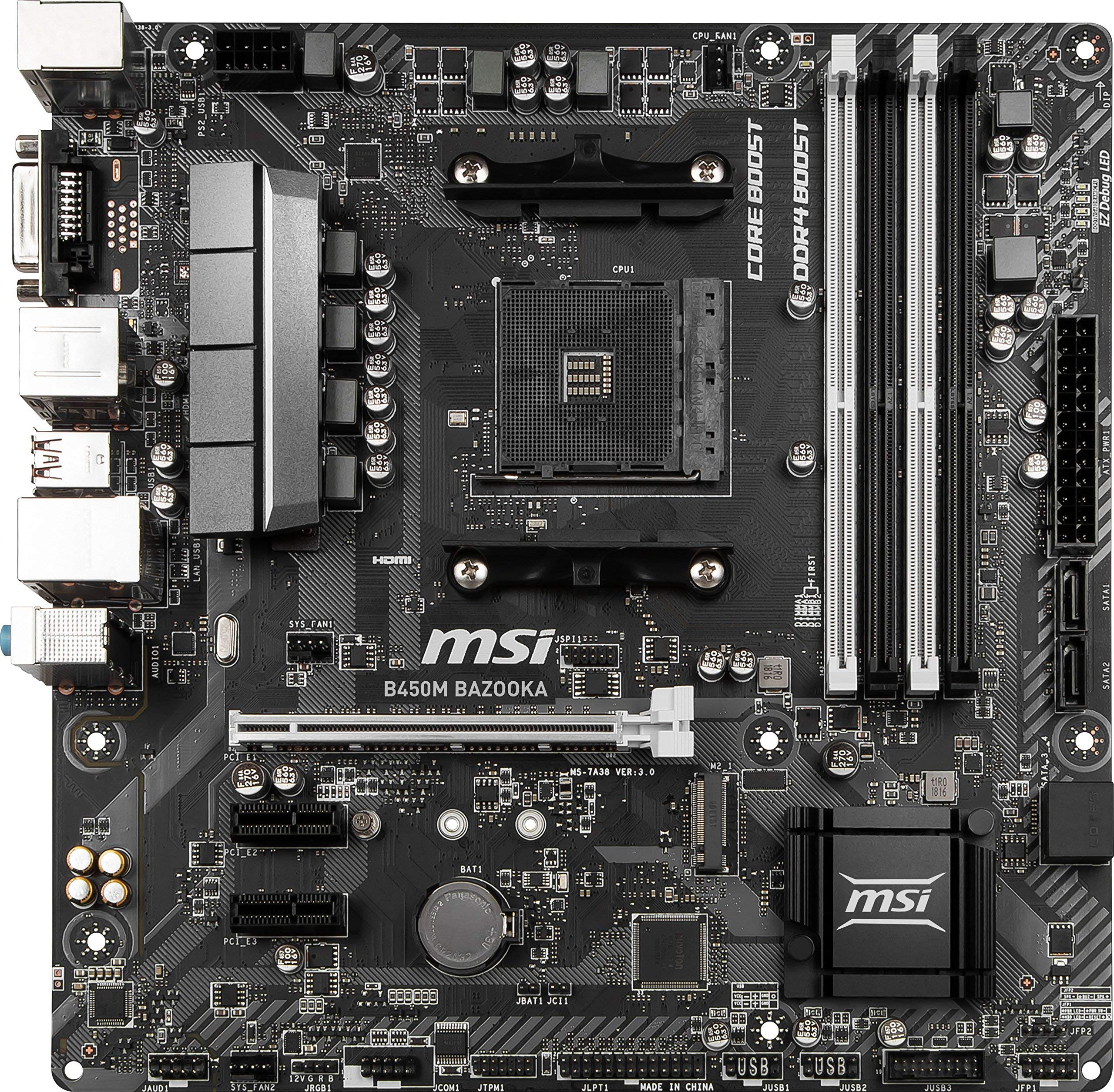 MSI Arsenal Gaming AMD Ryzen 1st and 2nd Gen AM4 M.2 USB 3 DDR4 DVI HDMI Micro-ATX Motherboard (B450M Bazooka) (Renewed)