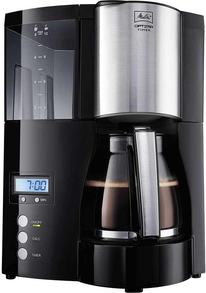 Melitta Filter Coffee Maker with Glass Pourer, Hot Hold and Timer Function, Optima Timer, Black, 100801