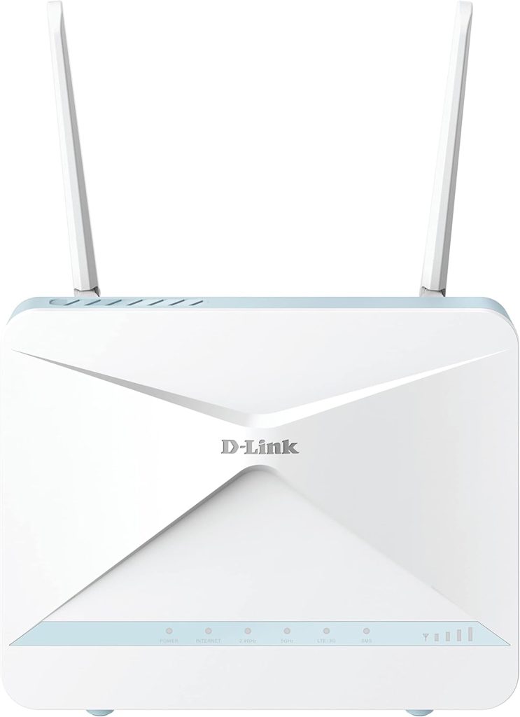 D-Link G416/B EAGLE PRO AI AX1500 4G+ Smart Router with 4G+ LTE Cat 6 Download Up to 300Mbps, Wi-Fi6, AI Traffic Optimiser, Gigabit Ports, WPA3, Wi-Fi Mesh support, Unlocked for All Networks.