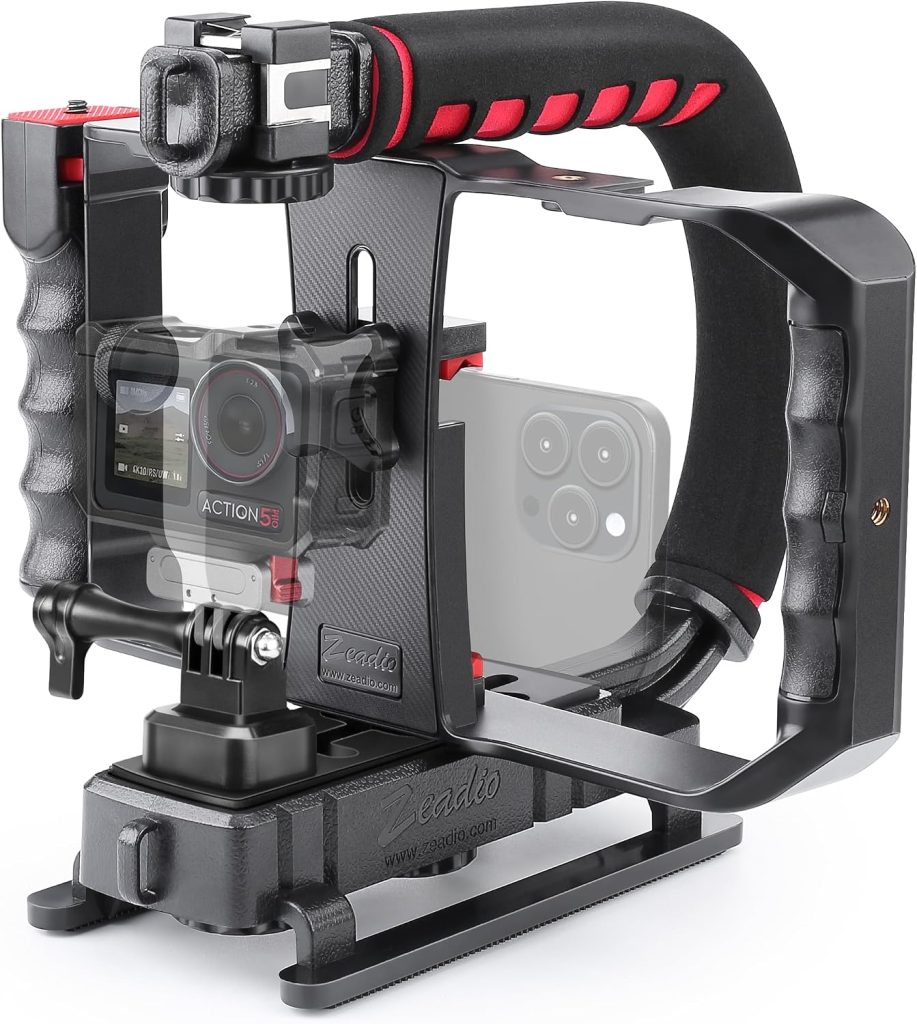 Zeadio Smartphone Camera Stabilizer, Portable Handle Grip Handheld Video Rig, Fits for All Camcorder, Camera, DSLR and All iPhone and Android Smartphones