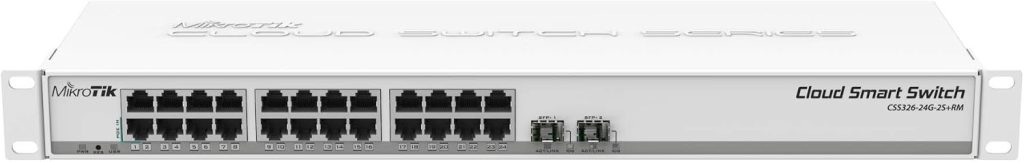 Mikrotik CSS326-24G-2S+RM Managed Gigabit Ethernet (10/100/1000) Supports Power over Ethernet (PoE) 1U Network Switch, White