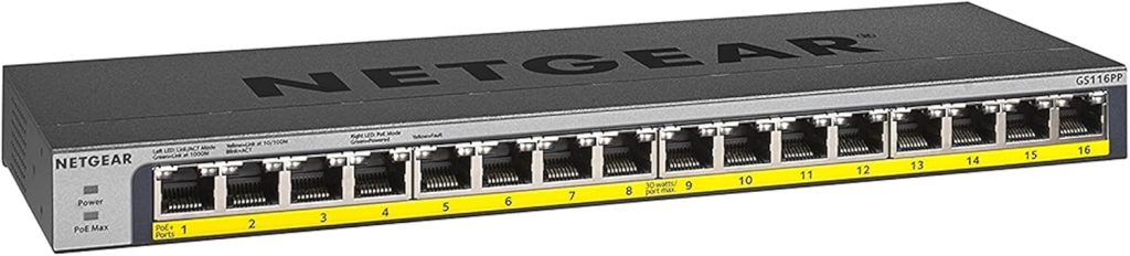 NETGEAR 16 Port PoE Switch (GS116PP) | Unmanaged Gigabit Network Switch | Ethernet Hub | 16 x PoE+ @ 183W | Desktop, Wall or Rackmount