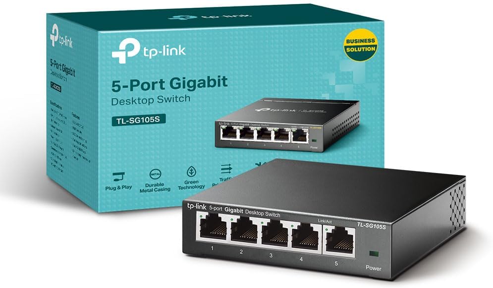 TP-Link TL-SG105S 5-Port Gigabit Network Switch, Metal Ethernet Splitter