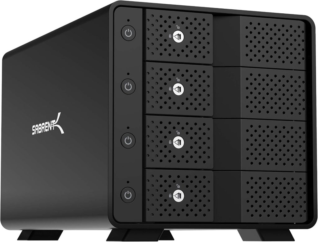 SABRENT 4 bay hard drive docking station, SSD HDD 2.5 3.5 inch SATA case dock, external SSD enclosure, offline cloning, ON/OFF switches, tool-free, USB cables type A & C included (DS-SC4B)