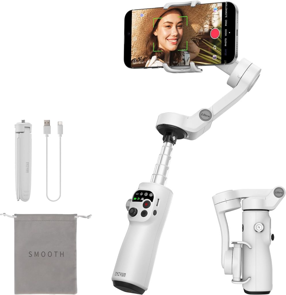 ZHIYUN Smooth Q5 Ultra [Official] Gimbal Stabilizer for Smartphone, Built-in Fill Light/Extension Rod/Tripod, 13.5h Battery, Portable and Foldable, 3-Axis Phone Gimbal for Youtube TikTok Volgging