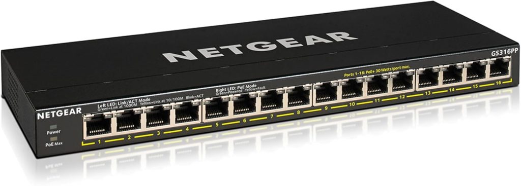NETGEAR 16 Port PoE Switch (GS316PP) | Unmanaged Gigabit Network Switch | Ethernet Hub | Ethernet Hub | Desktop or Wall Mount