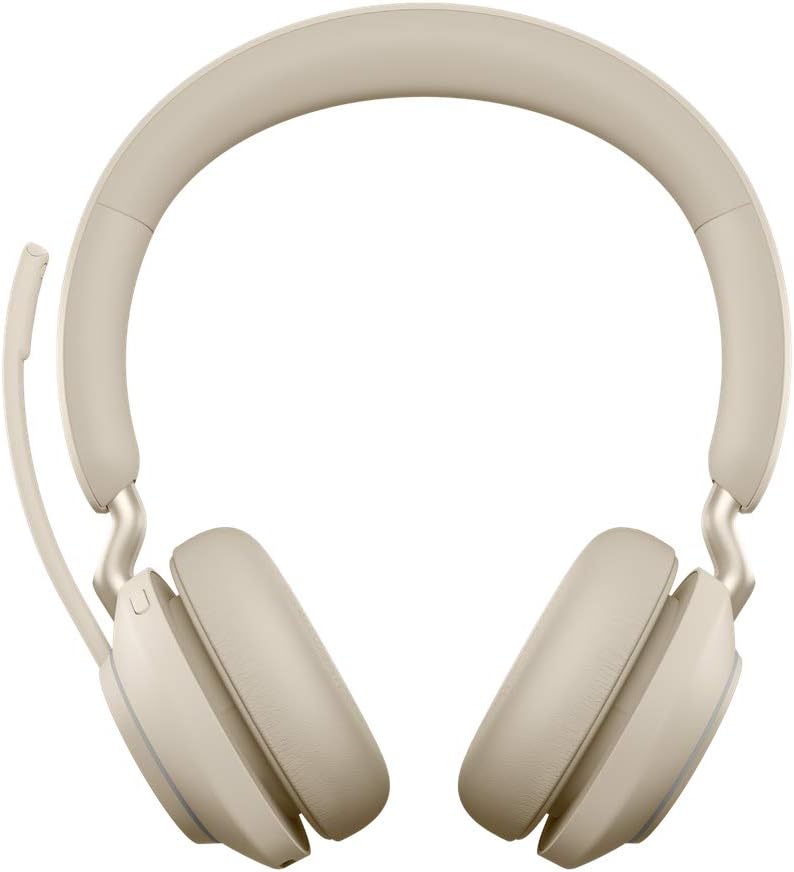Jabra Evolve2 65 Wireless PC Headset – Noise Cancelling UC Certified Stereo Headphones With Long-Lasting Battery – USB-A Bluetooth Adapter – Beige