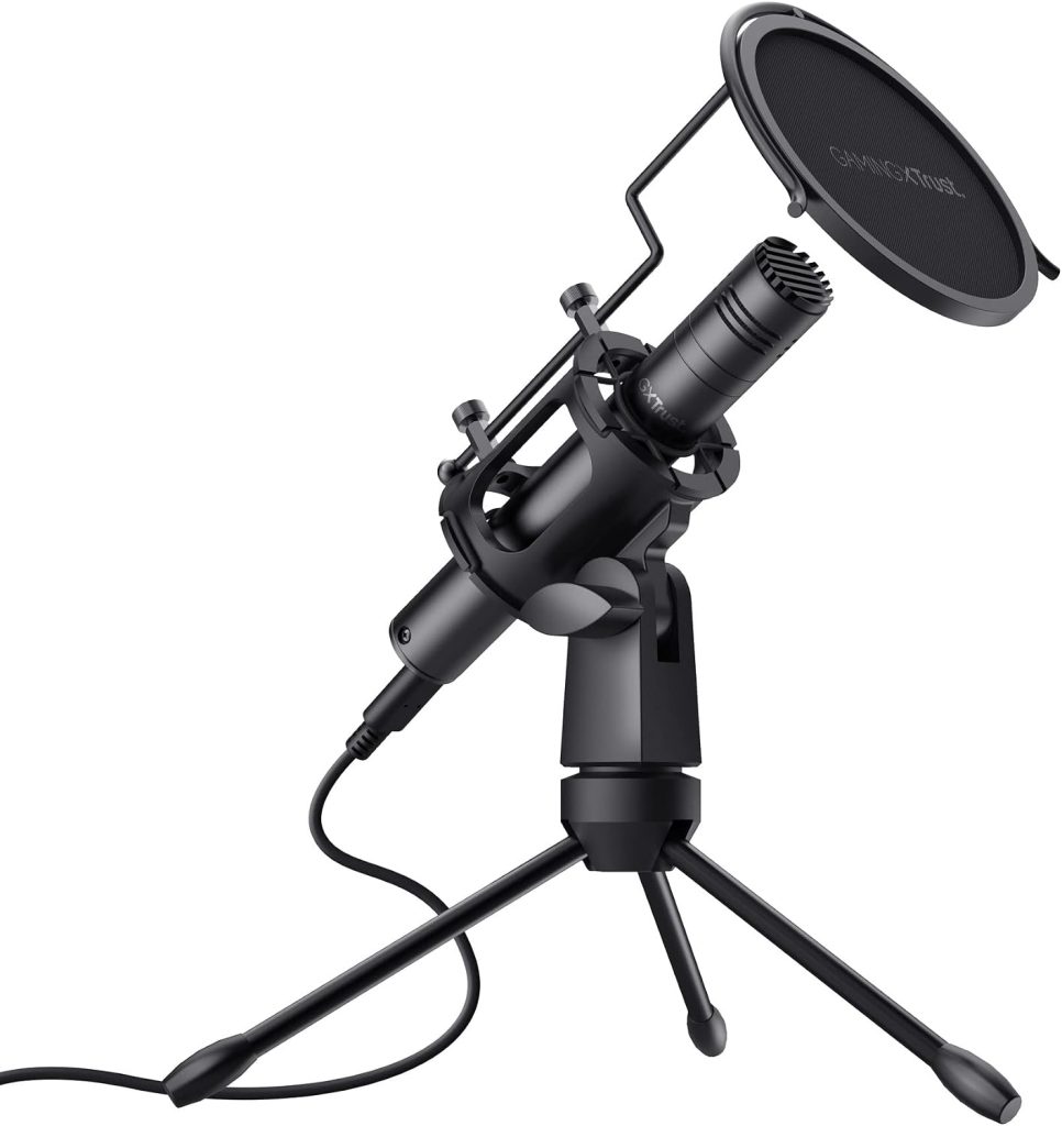 Trust Gaming USB Streaming Microphone GXT 241 Velica - Condenser Mic with Tripod Stand and Pop Filter for Computer, Laptop, PC, Podcast, Studio, Singing, Recording, Black