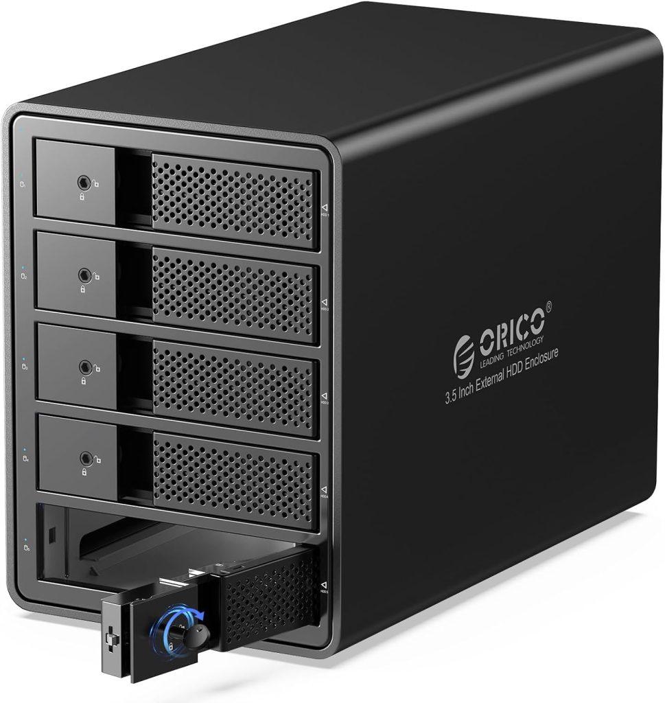 ORICO 5 Bay External Hard Drive Enclosure USB 3.0 3.5 inch Chia Support 80TB (5 x 16TB) Aluminum Alloy HDD Enclosure with Fan / 150W Disk Data Storage (No RAID)-9558U3