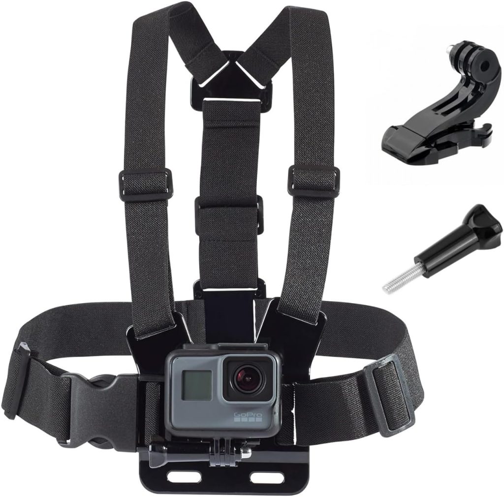 micros2u Action Camera Adjustable Chest Strap Harness Mount with J Hook Adapter. Compatible with Gopro Hero 13 12 11 10 9 8 7 6 5 4 3 / DJI, AKASO, Apeman, Apexcam & Most Action Cameras