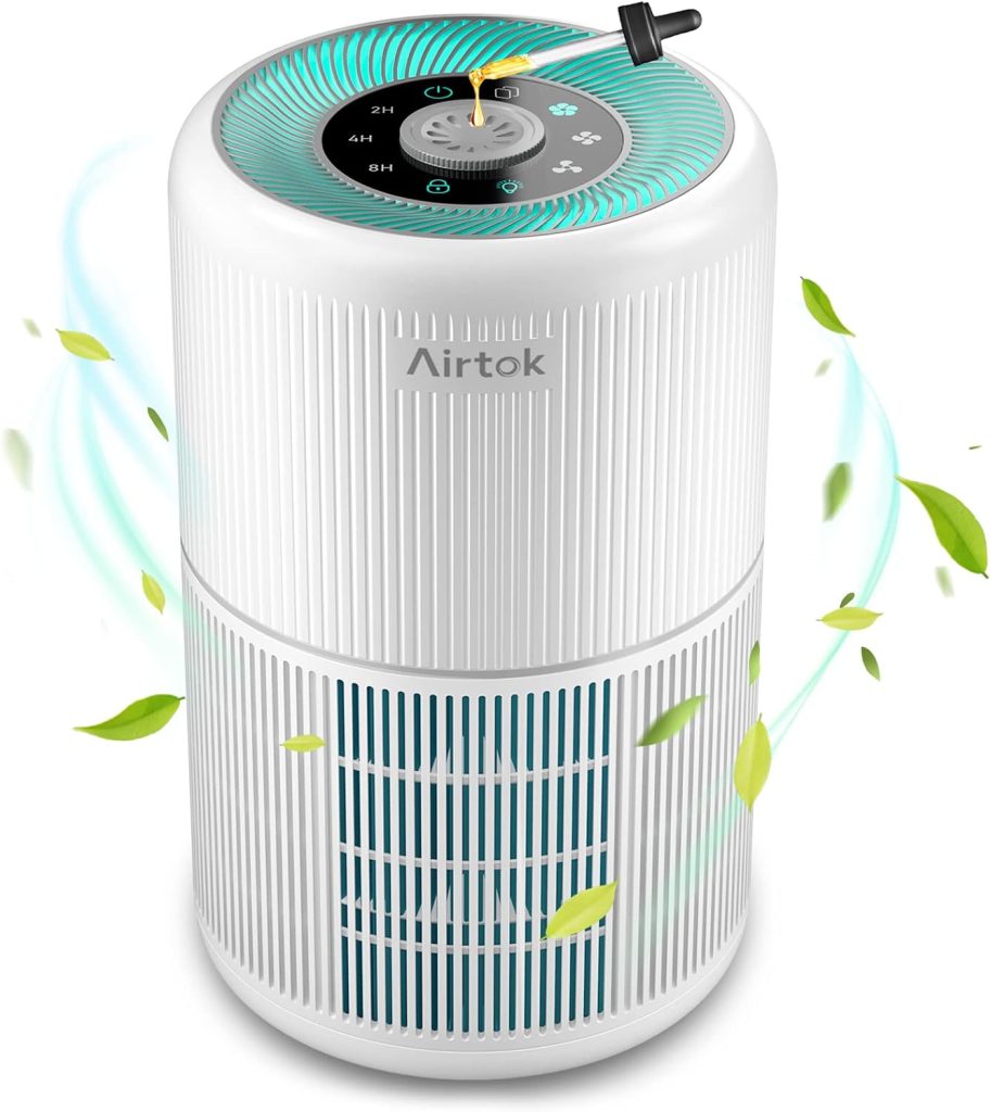 AIRTOK Air Purifiers, Air Purifier for Bedroom Home with Aromatherapy Sponge, 4-Stage Air Filter Removes 99.97% of Dust, Pollen and Ultrafine Particles, H13 HEPA Air Purifiers with Timer, Night Light