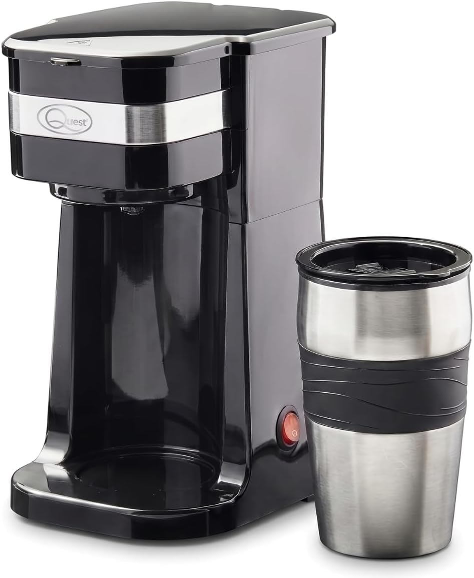 Quest One Cup Coffee Maker with 420ml Stainless Steel Travel Mug
