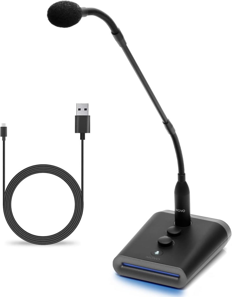 Movo GM-7 Professional XLR Gooseneck Microphone and USB Interface Base with RGB Lights - USB Podium Microphone with Stand for Streaming, Meetings, Lectures and More - USB Mic for Mac and PC
