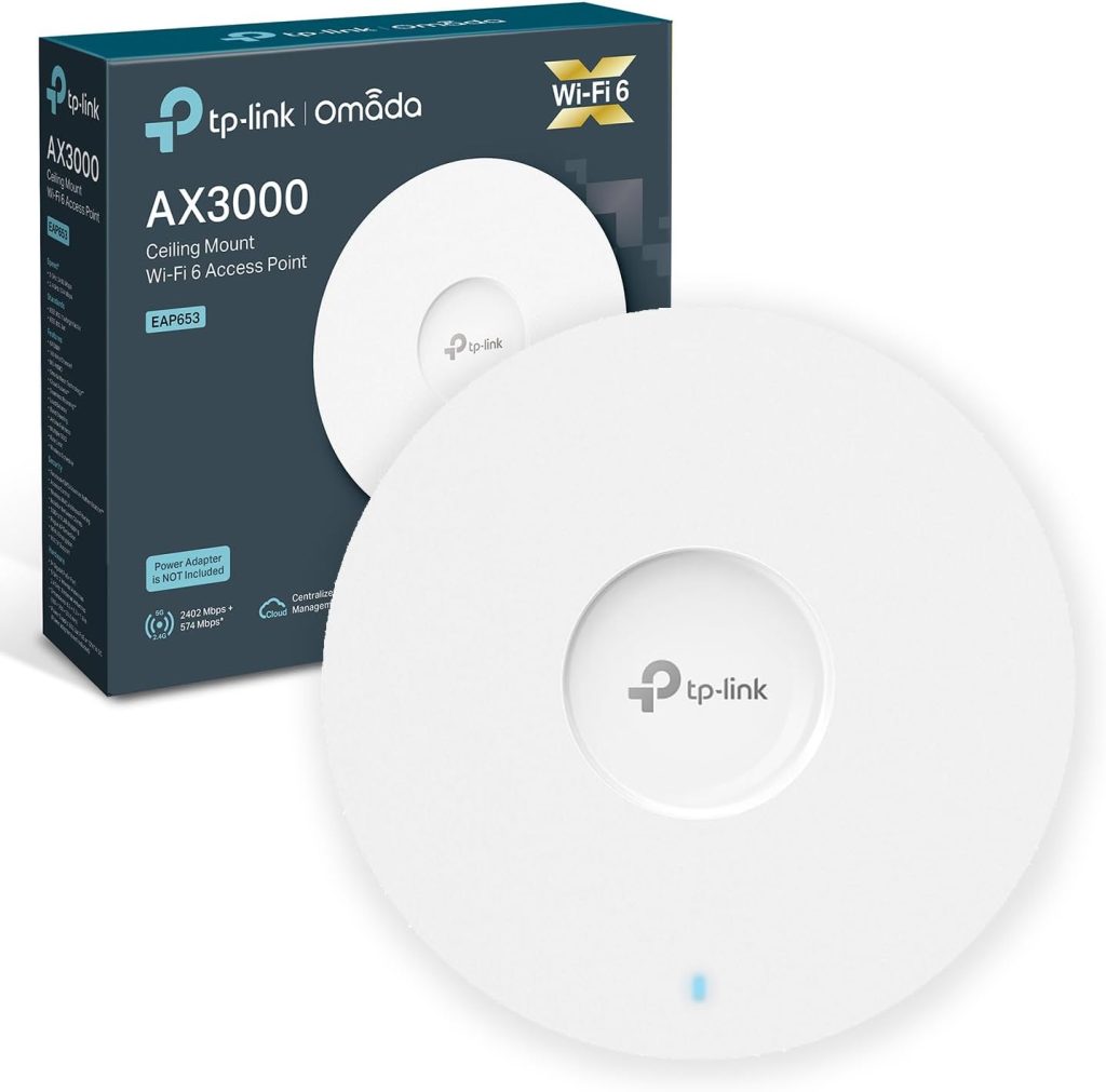 TP-Link EAP653 AX3000 WiFi 6 Wireless Access Point, Dual Band Gigabit, PoE+ Powered, 160MHz Channel, Seamless Roaming, Ceiling Mount Wi-Fi Access points, Omada Mesh, Cloud Centralized Management