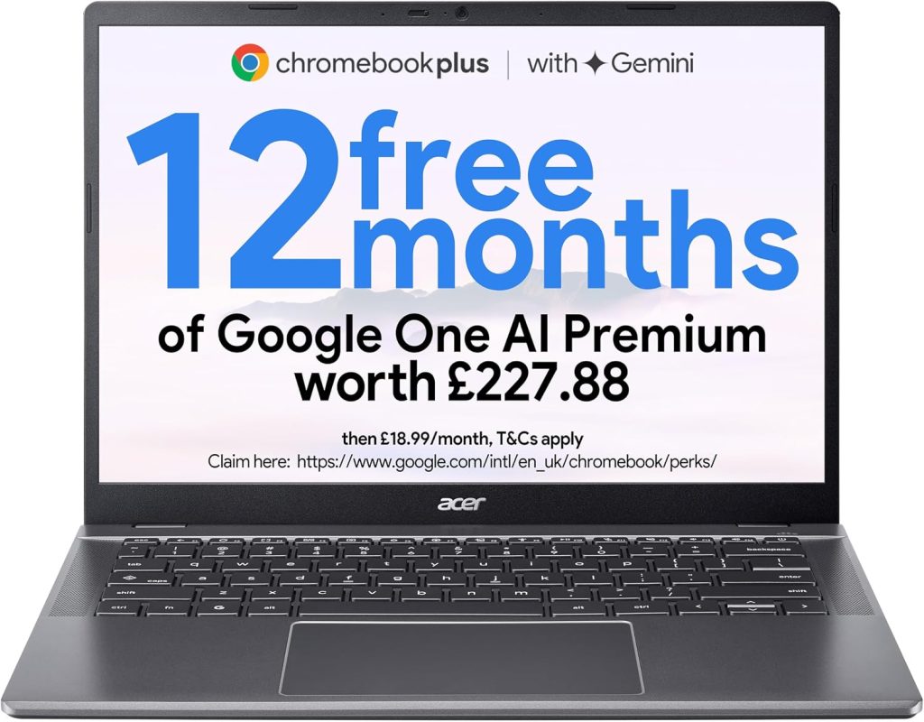 Acer Chromebook Plus 514 CB514-5H Laptop - Intel Core 5 120U, 8GB, 512GB SSD, Integrated Graphics, 14" WUXGA, Chrome OS, Iron