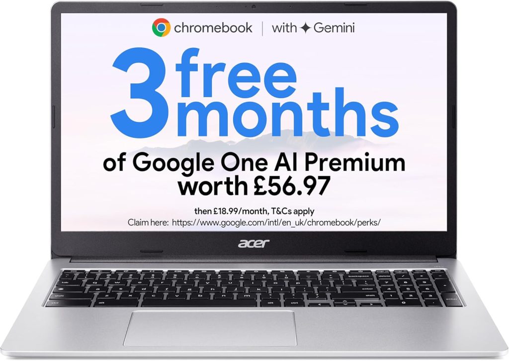 Acer Chromebook 315 CB315-4H Laptop - Intel Celeron N4500, 8GB, 128GB eMMC, Integrated Graphics, 15.6" Full HD, Chrome OS, Silver
