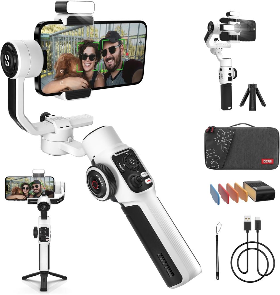 ZHIYUN Smooth-5S Combo [Official] iPhone Gimbal Stabilizer, Handy 3-Axis Gimbal with Two Front and Rear Fill Lights, with FilmIC Pro, Vlog, Youtube and TikTok (with Tripod)