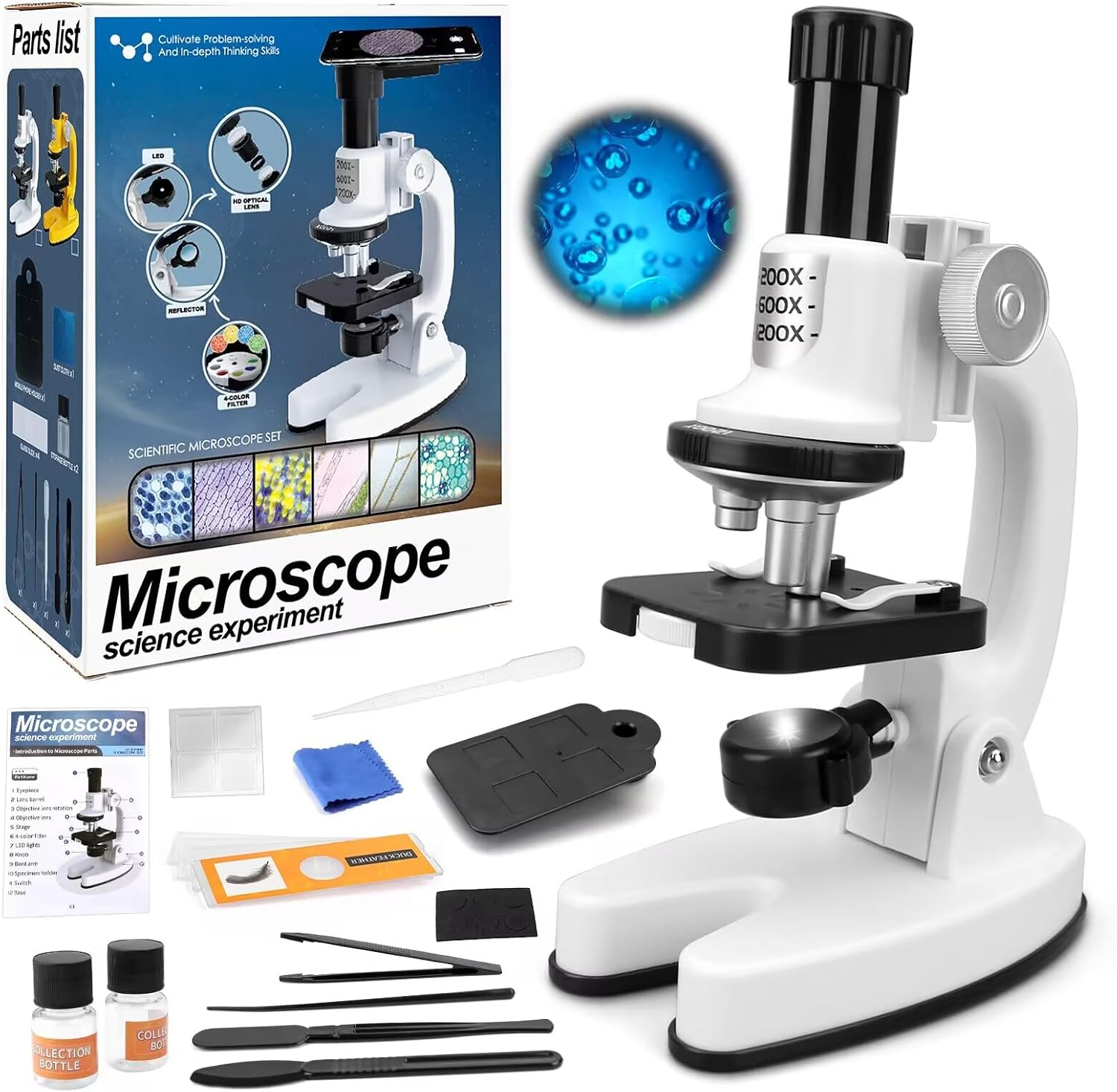 deAO Microscope for Kids, 1200X Magnification Science Microscope Kit, Gift