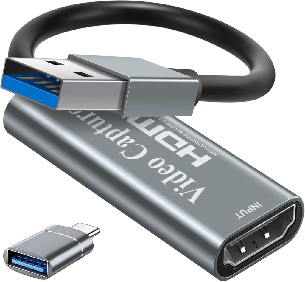 video capture card, Papeaso 4K HDMI to USB capture card, Full HD 1080p video capture device, HDMI Video Game Capture for Editing Video/Games/Streaming/Online Teaching(silver)