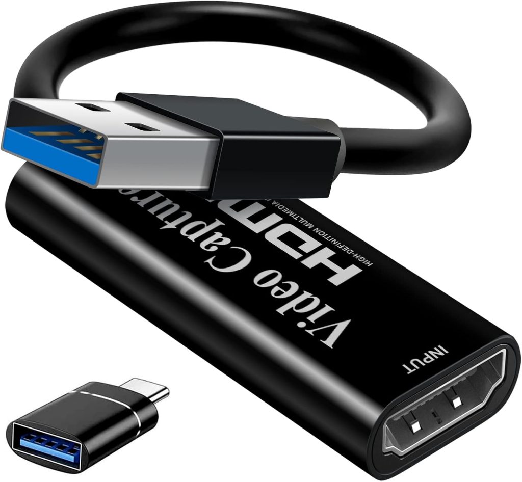 4K HDMI to USB capture card, Full HD 1080p video capture device, HDMI Video Game Capture for Editing Video/Games/Streaming/Online Teaching(Black)