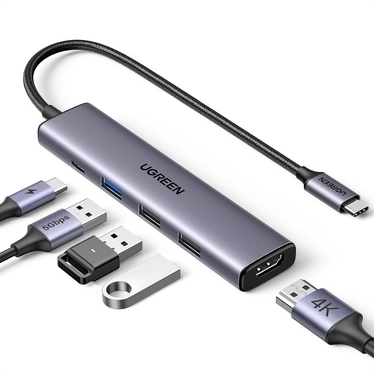 UGREEN USB C Hub, 5-in-1 USB Hub for Laptops, 4K HDMI to USB-C Adapter