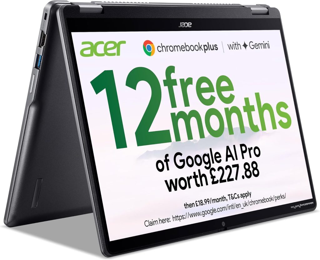 Acer Chromebook Plus Spin 514 CP514-4HN Convertible Laptop - Intel Core i3-1315U, 8GB, 128GB UFS, Integrated Graphics, 14" WUXGA Touchscreen Display, Google Chrome OS, Iron - Charger not included