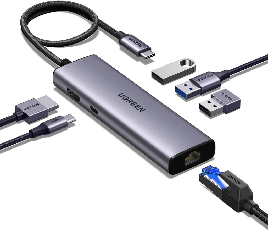UGREEN USB C Hub, 6-in-1 USB Multiport Adaptor, 1Gbps Ethernet Adapter