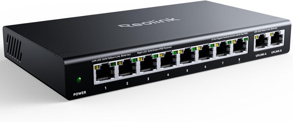 Reolink Gigabit PoE Switch with 8 PoE Ports, 2 Uplink Ports, RLA-PS1