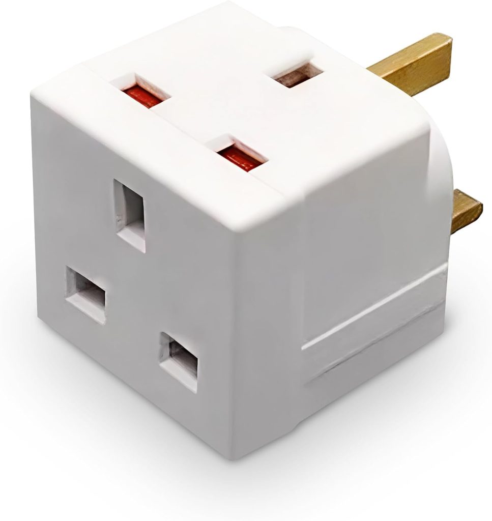 2 Way block Plug 2 way Plug in Block Mains Adaptor, 2 Way Multi Socket Plug Adaptor, Power Extension Wall Adaptor for Smartphone, Home, Office, Travel (White (1 Pack))