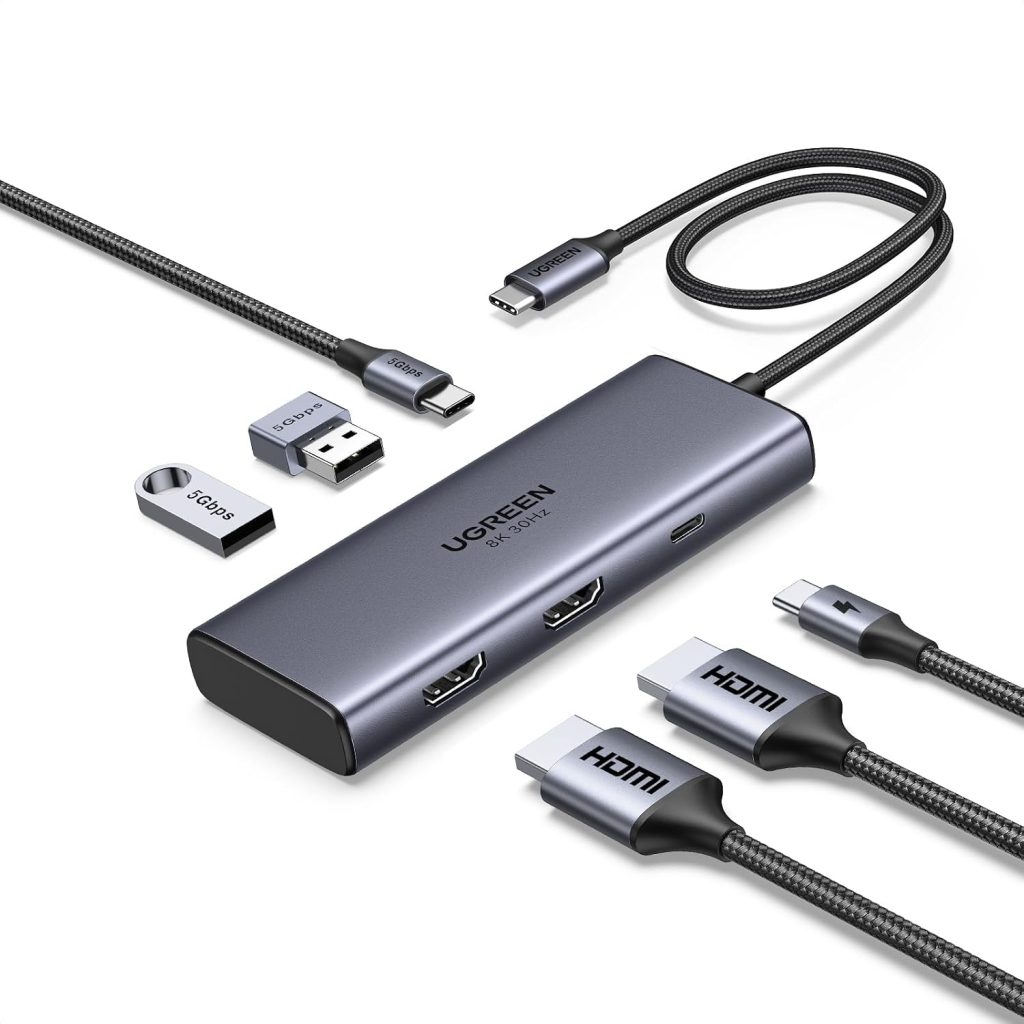 UGREEN Laptop Docking Station Dual Monitor, 6-in-1 Dual 4K@60Hz USB C Hub
