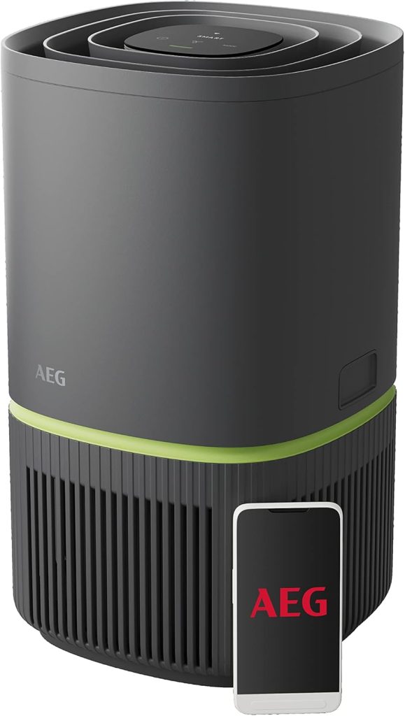 AEG Pure 5000 Compact Air Purifier for Home APO50371DG, Connected 4-stage HEPA Air Filter Cleaner Removing up to 99.5 Percent Airborne Bacteria Dust Pet Dander Allergies Pollen Silent for better sleep