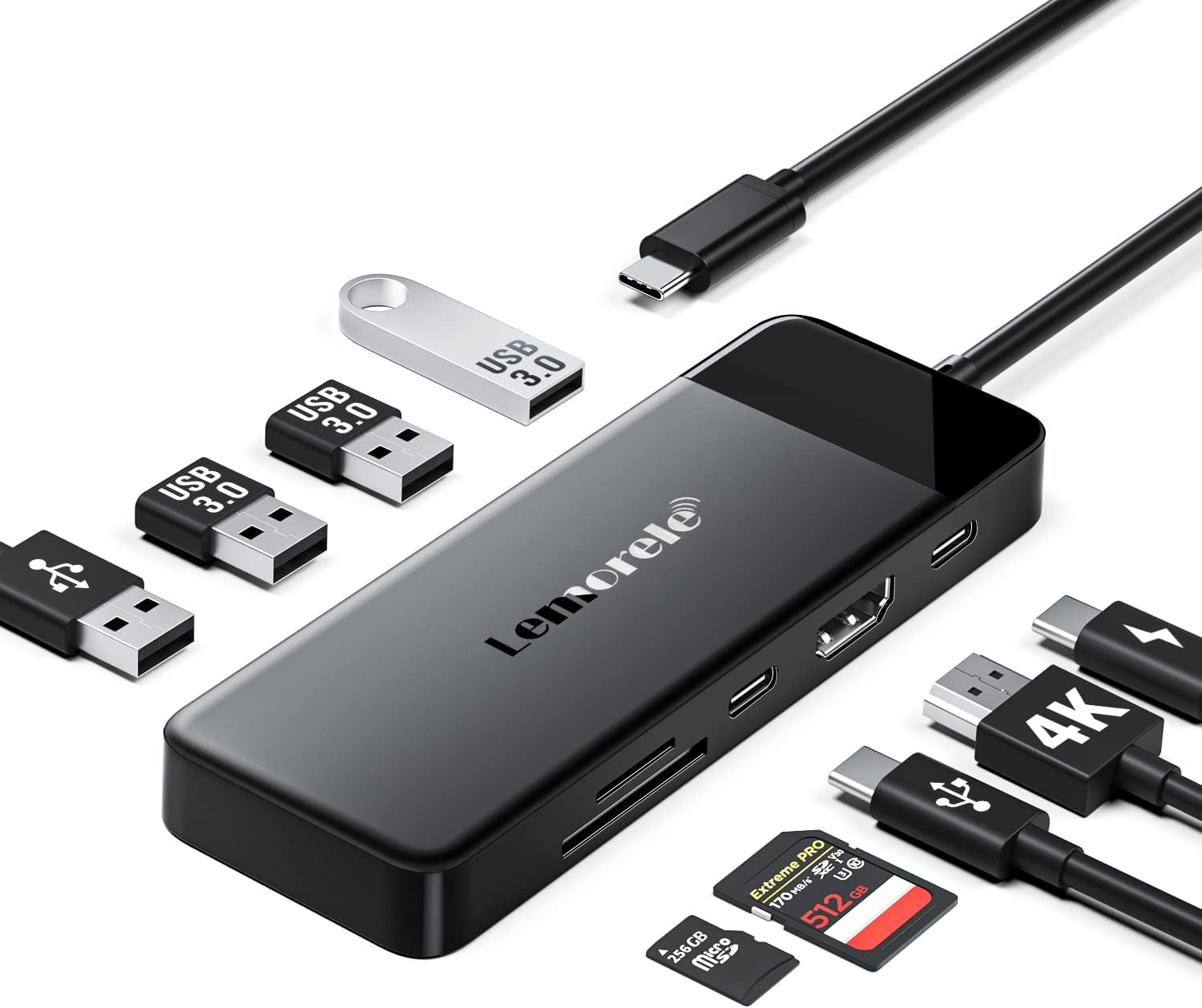 Lemorele Laptop Docking Station,9 in 1 USB C Hub with 4K HDMI