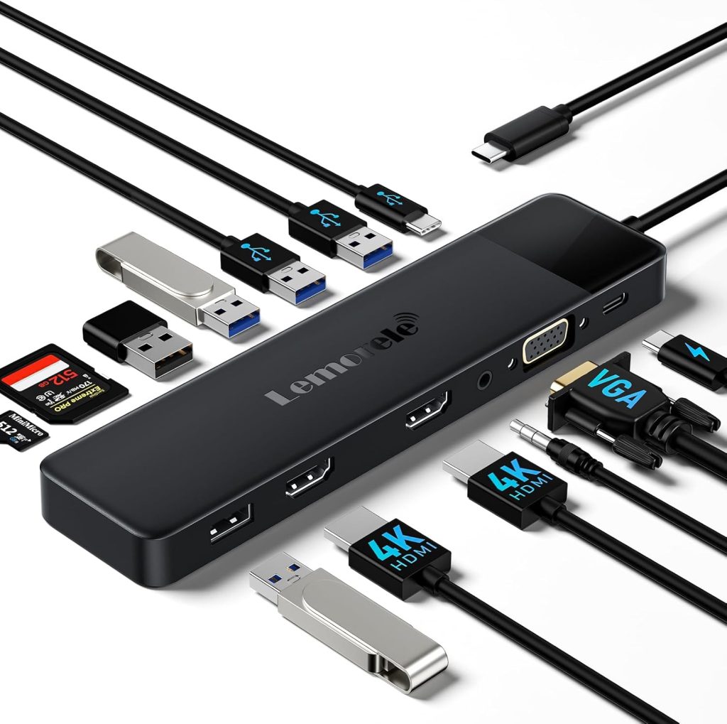 Lemorele Laptop Docking Station Dual Monitor, 13 in 1 USB C Hub 3 Monitor