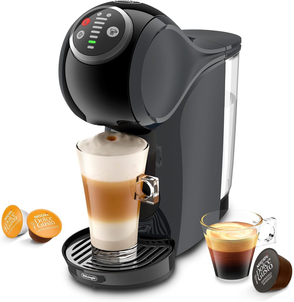 Nescafé Dolce Gusto De'Longhi Genio S Plus EDG315.CGY, Automatic Coffee Machine, Capsule Coffee Machine, Espresso Boost, Cappuccino, Energy Saving Auto Shut-Off, 15 Bar Pressure, Anthracite