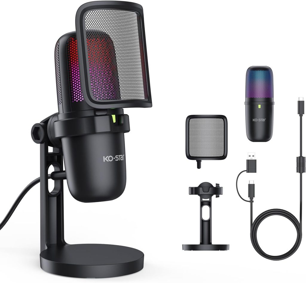 KO-STAR USB Condenser Microphone, Gaming Mic for PC/PS5 Podcast Streaming