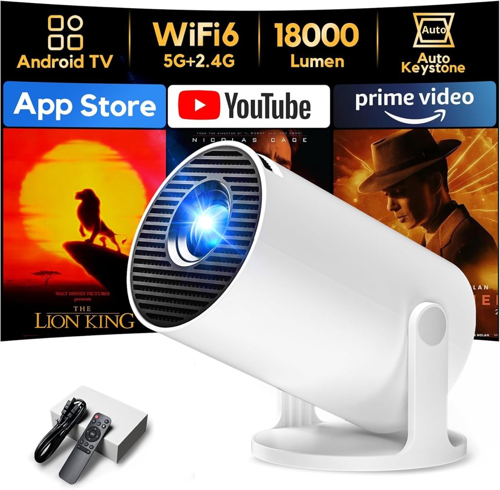 AKIYO O2 Projector Built-in Apps, 1080P Support Auto Keystone WiFi6, 18000L